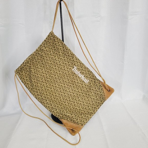 Timberland Cinch Bag Sack Duffel Pull String Canvas Drawstring Carry All Logo - Picture 1 of 9